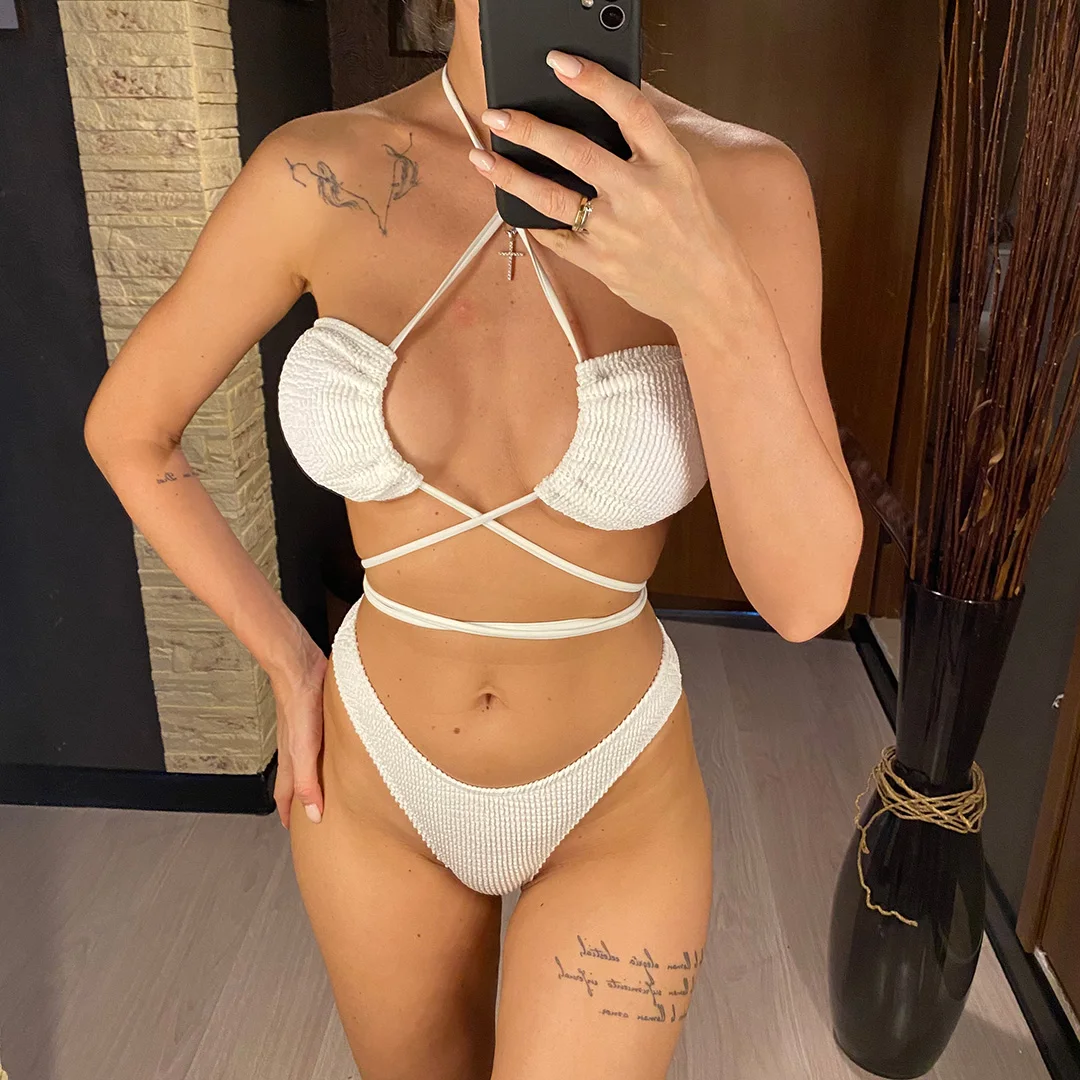 Sexy Wickel-Bikini mit Falten, Damen-Badeanzug, zweiteiliges Bikini-Set, Badebekleidung, Badeanzug, Modell V3622 – Detail 2