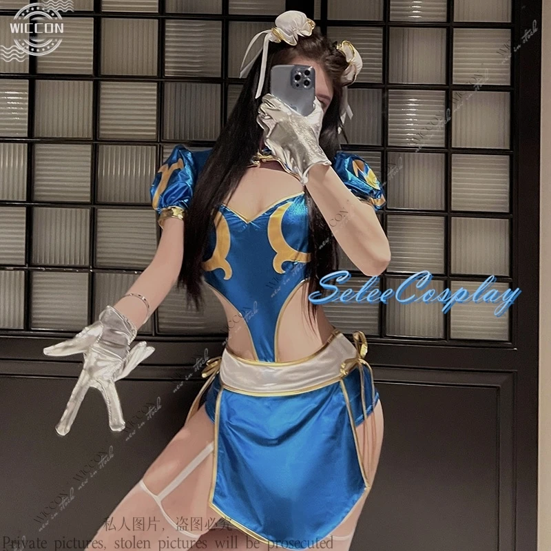 

Chunli Cosplay Costume Tops Pants Apron Headwear Socks Gloves Slit Cheongsam Uniform Set Sexy Role Play Fanart Festivals Party