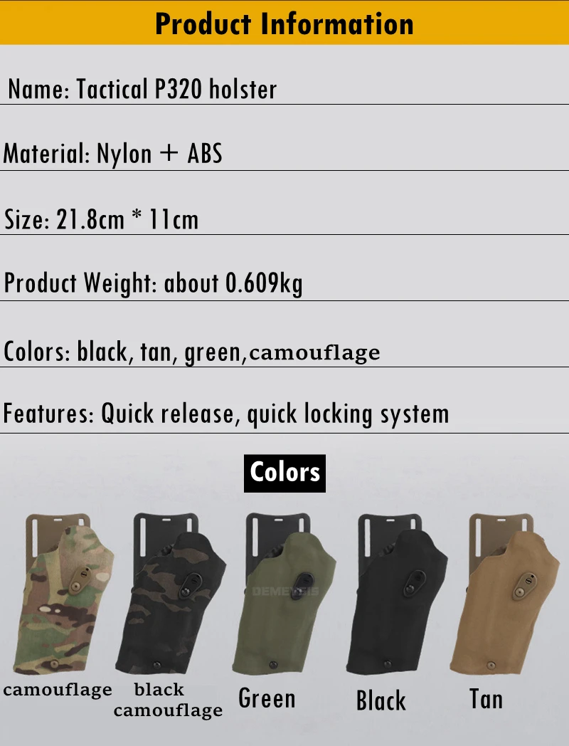 Tactical Pistol Holster for P320 Compatible X300 Flashlight Right Hand Hunting Shooting Drop Leg Holsters with Thigh Strap