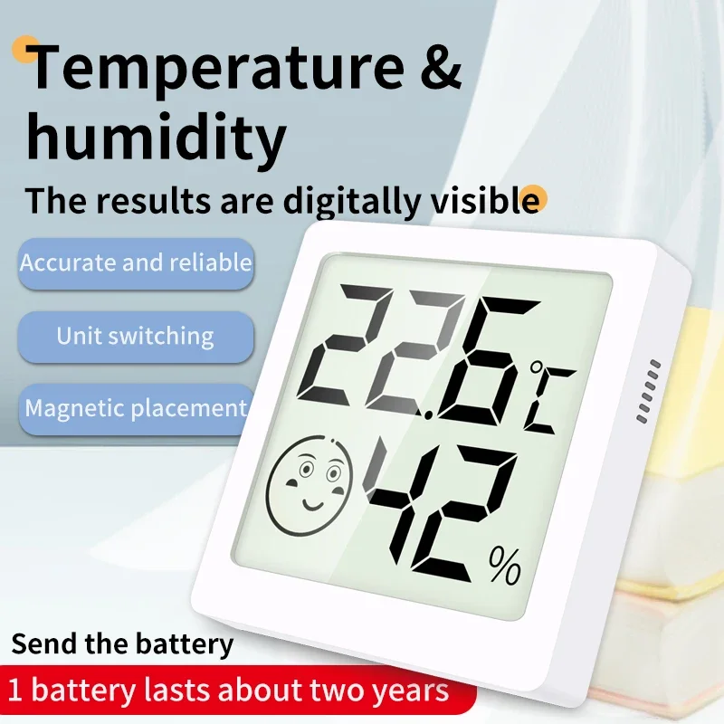 Smiling expression Small Temperature Humidity Meter Easy Installation Magnetic Moisture Meter For Living Room weather station