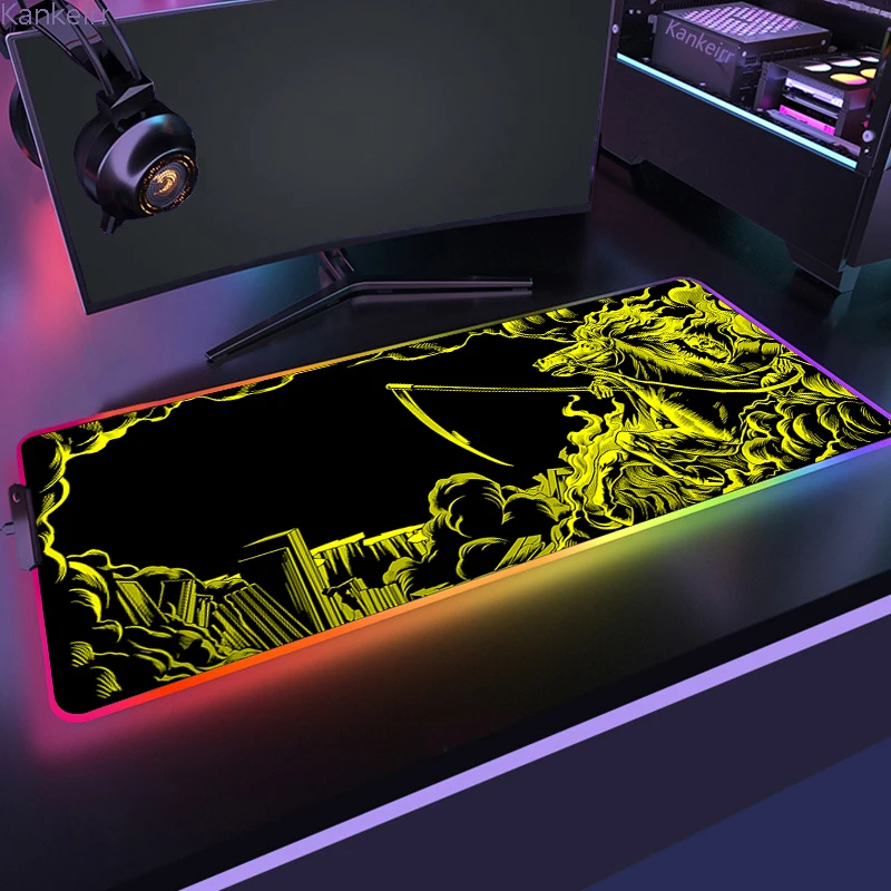 Imagem -05 - Grande Jogo Rgb Mouse Pad Preto Azul Precisão Costura Cavalo Escritório Laptop Estilo Japonês Crânio Shine Desk Mat Antiderrapante Xxl Deskmat