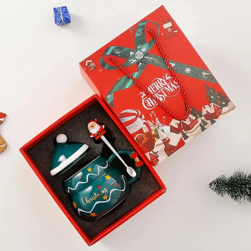 

Керамическая рождественская кружка с крышкой, ложкой, зимний набор кофейных чашек для чая, горячих напитков, новогодний подарок, декор для вечеринки