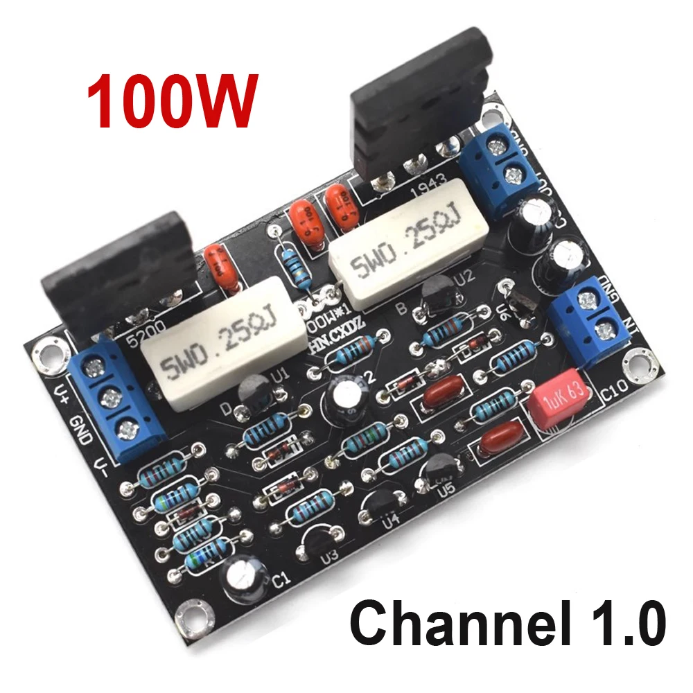 2SC5200+2SA1943 Audio Amplifier Board Tube 100W HIFI Mono Channel Home Power Amplifier DC 35V