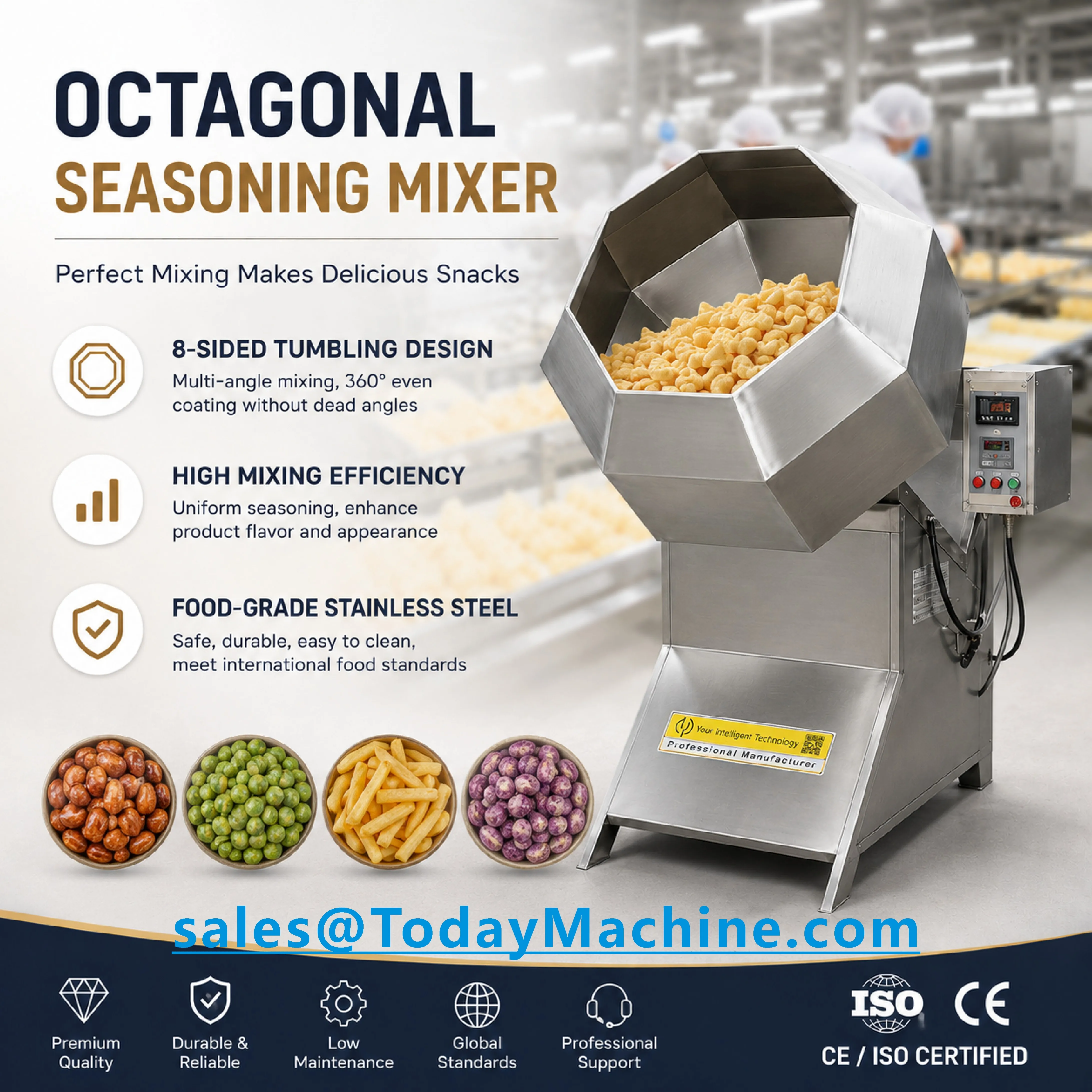 Snack Food Flavoring Machine/Multifunction Candy Coated Machine Peanut Octagonal Seasoning Mixer