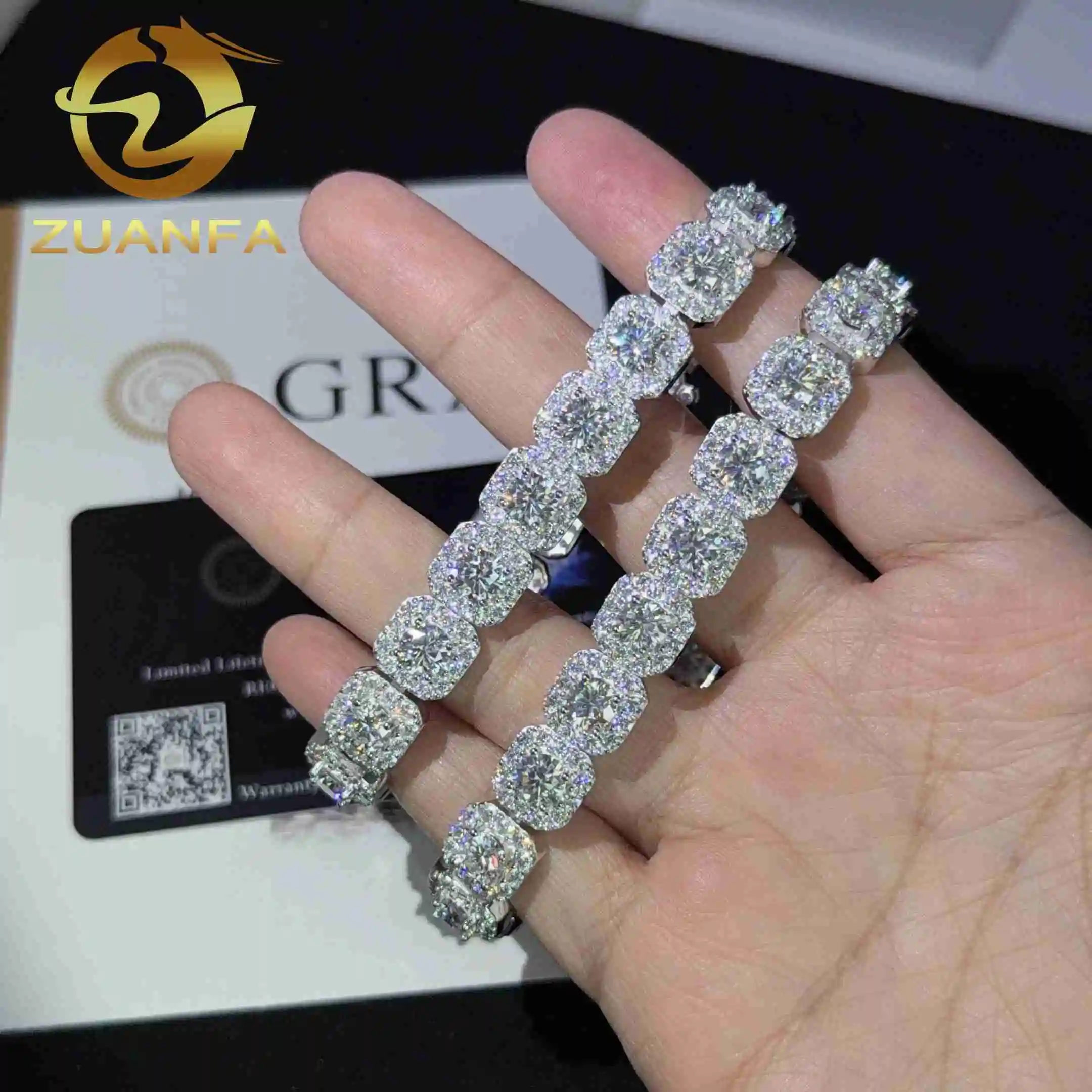 Hip 10mm Hop Jewelry Iced Out Moissanite Cuban Bracelet 925 Silver Moissanite Cuban Link Bracelet Rapper Jewelry..
