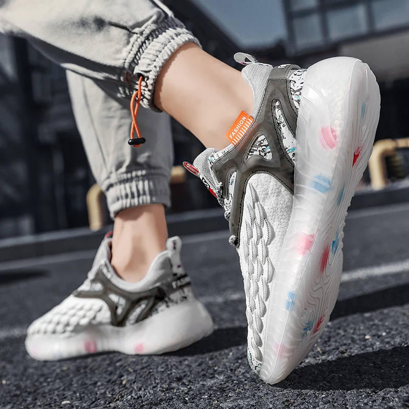 

Hot-selling Spring and Summer Lace-up Thick-soled Air Cushion Seven-color Sole Fish-scale Flying Woven Sporty Men's Trendy Shoes