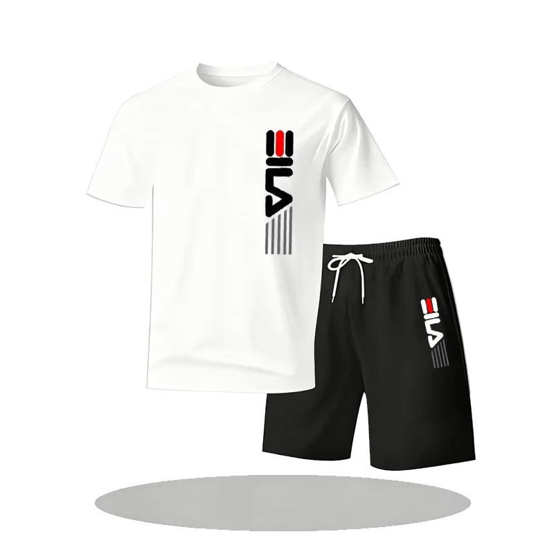 

2026 New Men's Short Sleeve Sport Suit T-shirt Pants 2 Piece Set Fashionable Sportswear Casual Outdoor Running Clothing Training