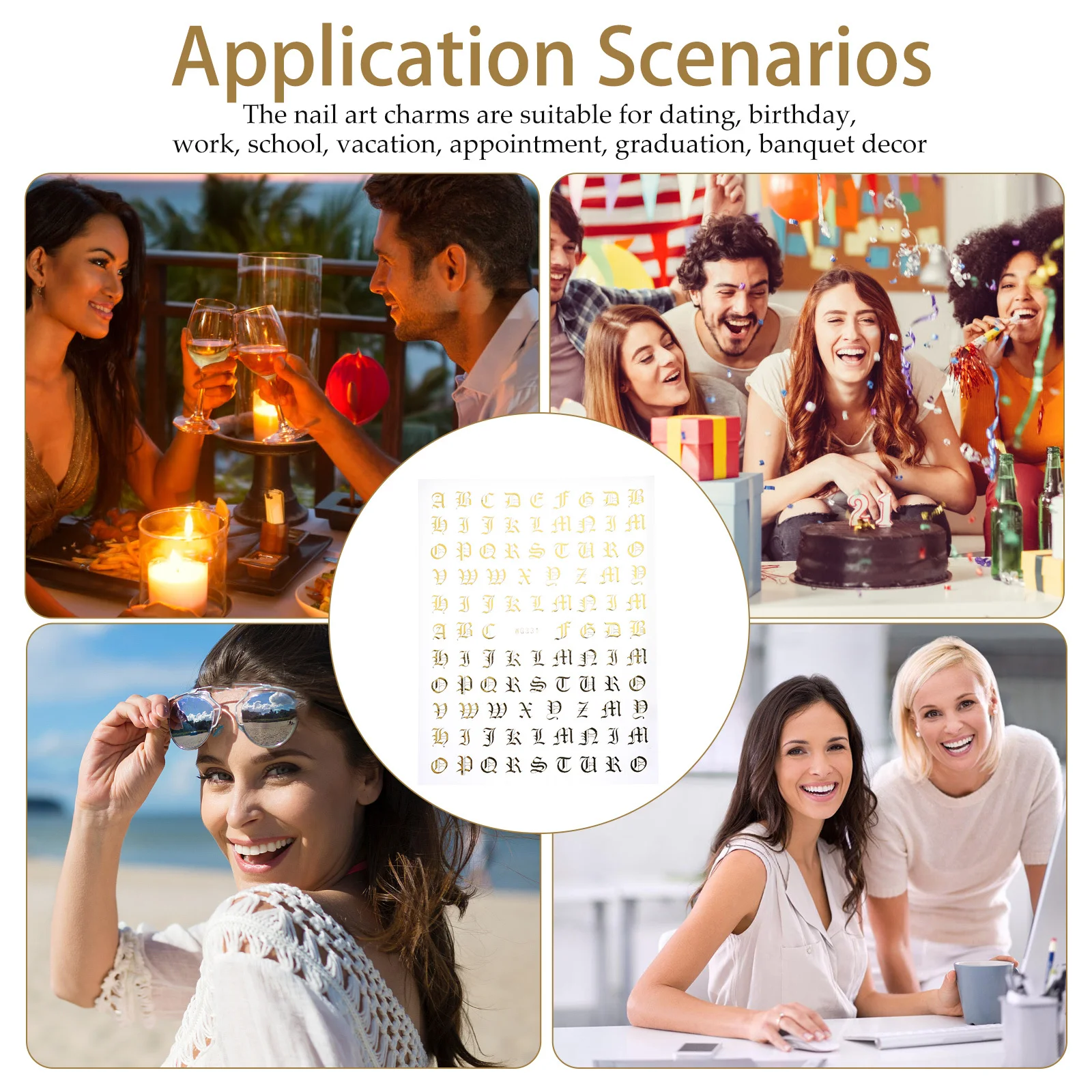 

5 Sheets English Alphabet Nail Stickers Self-Adhesive DIY Nail Art Decals Manicure Nails Decorations Letter Stickers for Nails