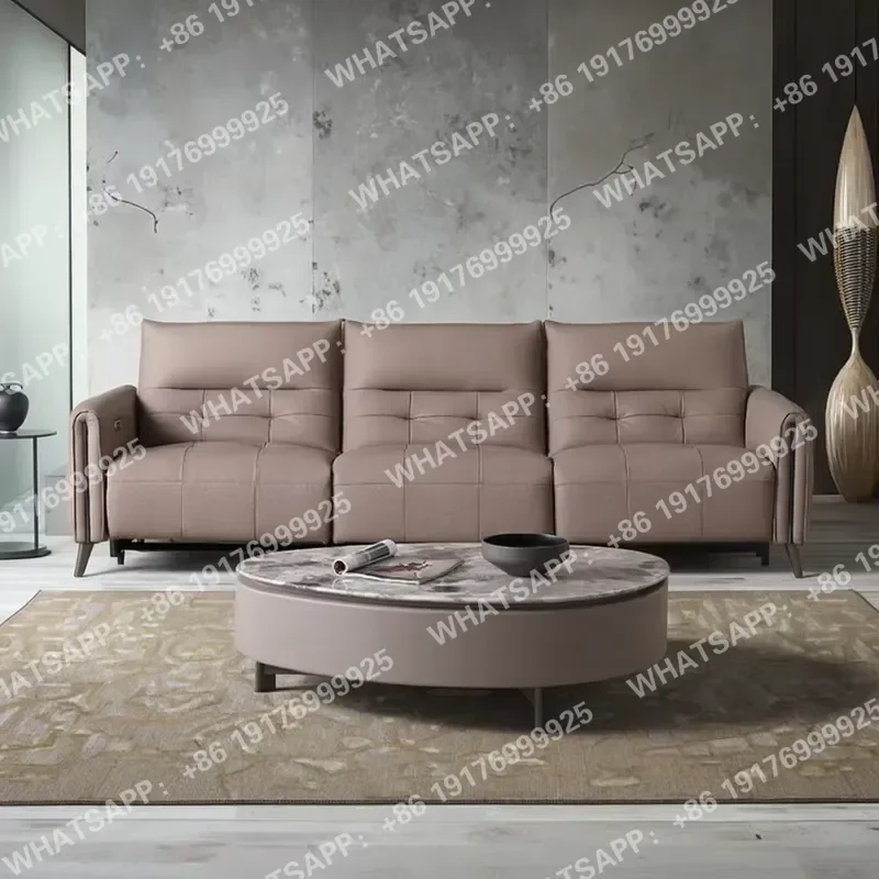 Adjustable Modern Chesterfield Ecological Leather Sectional Sofa Set Sponge Filled Living Room Stainless Steel Frame