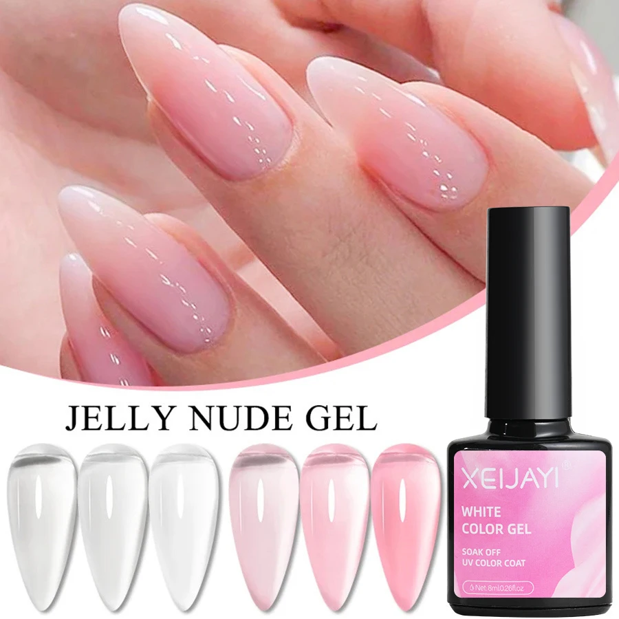 2개/세트 젤리 젤 네일 폴리쉬 아이스 클리어 & 핑크 크리스탈 젤리 젤 퀵 익스텐션 네일 젤 바니쉬 쏙 오프 UV LED 젤 네일용