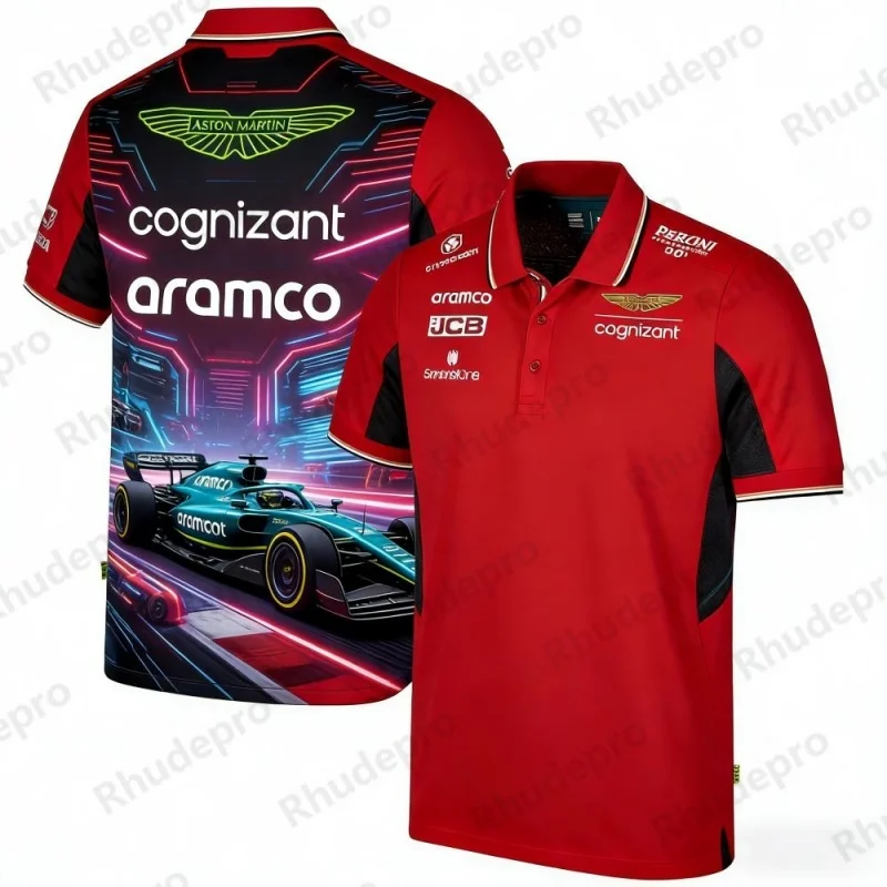 

Aston Martin Team Co-branded Racing Theme Short-sleeve Polo Shirt Casual Sports Style For Daily Wear Racing Fans