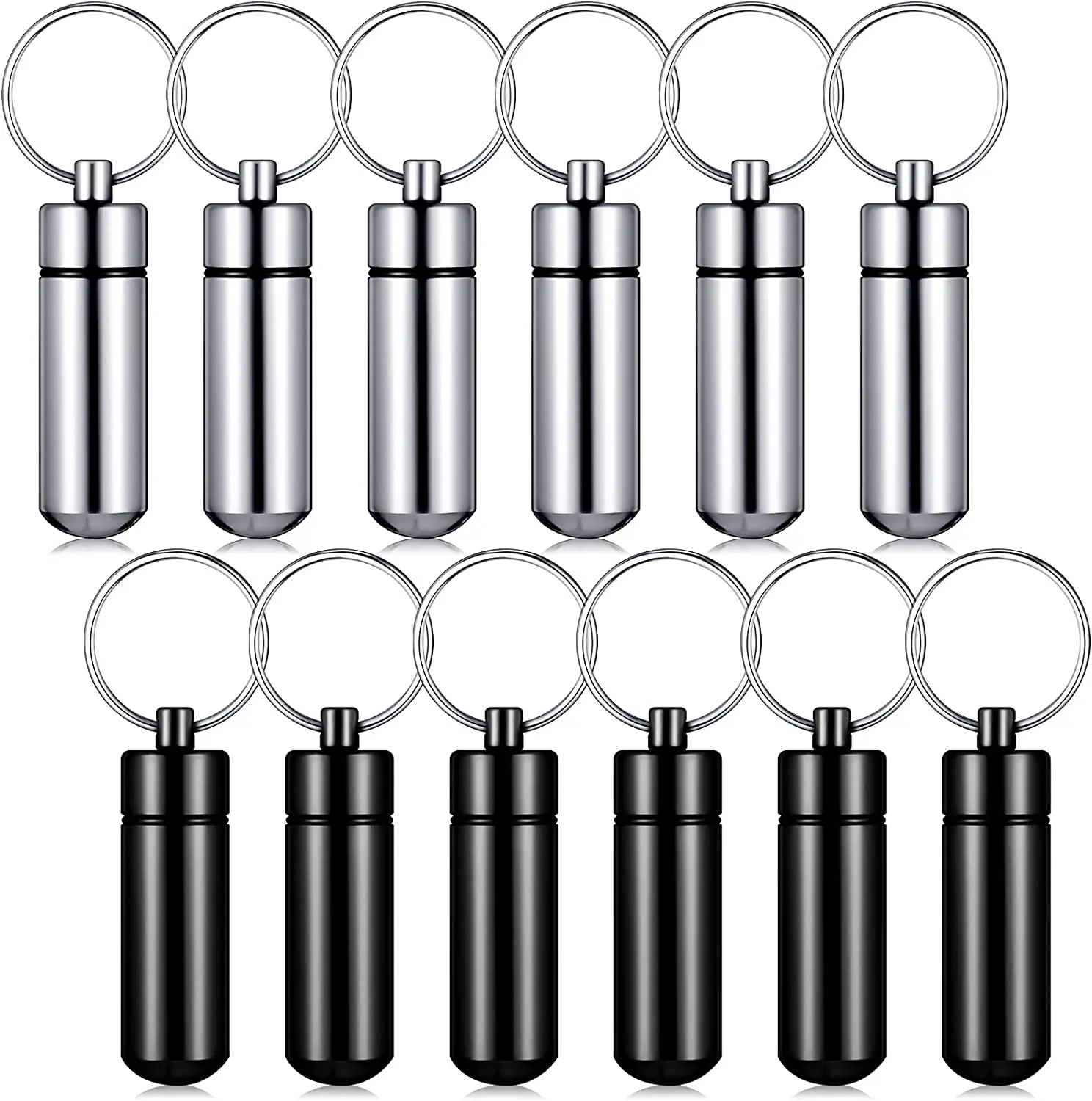 12 Pieces Portable Pill Case Mini Pill Container Waterproof Aluminum Keychain Pill Case For Medications, Vitamins and Sup