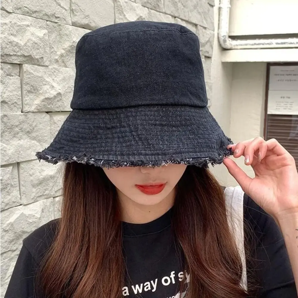Jeans Summer Sun Hat Y2K Style Cotton Bob Panama Travel Outdoor Bucket Hat Foldable Fishing Sun Hat