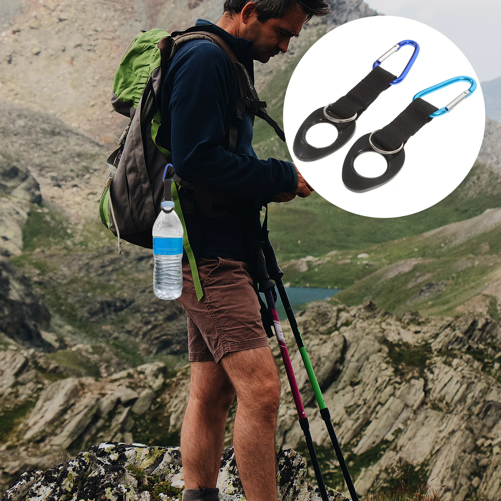 

2 Pcs Backpack Buckle Water Bottle Carabiner Clip Outdoor Rack Drink Holder Hook Walking Hanger
