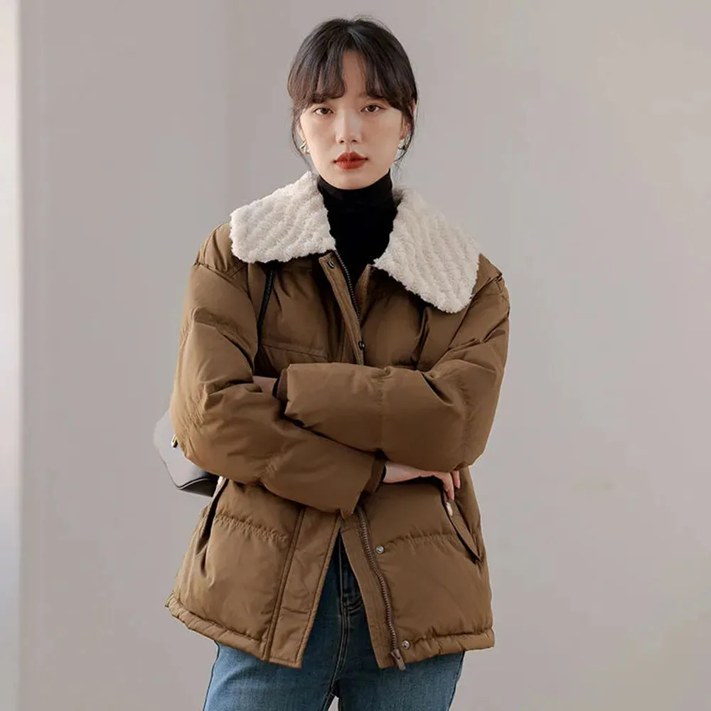 Fur Lapel With Belt Parkas Women Thick Warm Cotton-padded Coat 2024 Autumn Winter New Clothes Elegant Korean Style Down Jackets