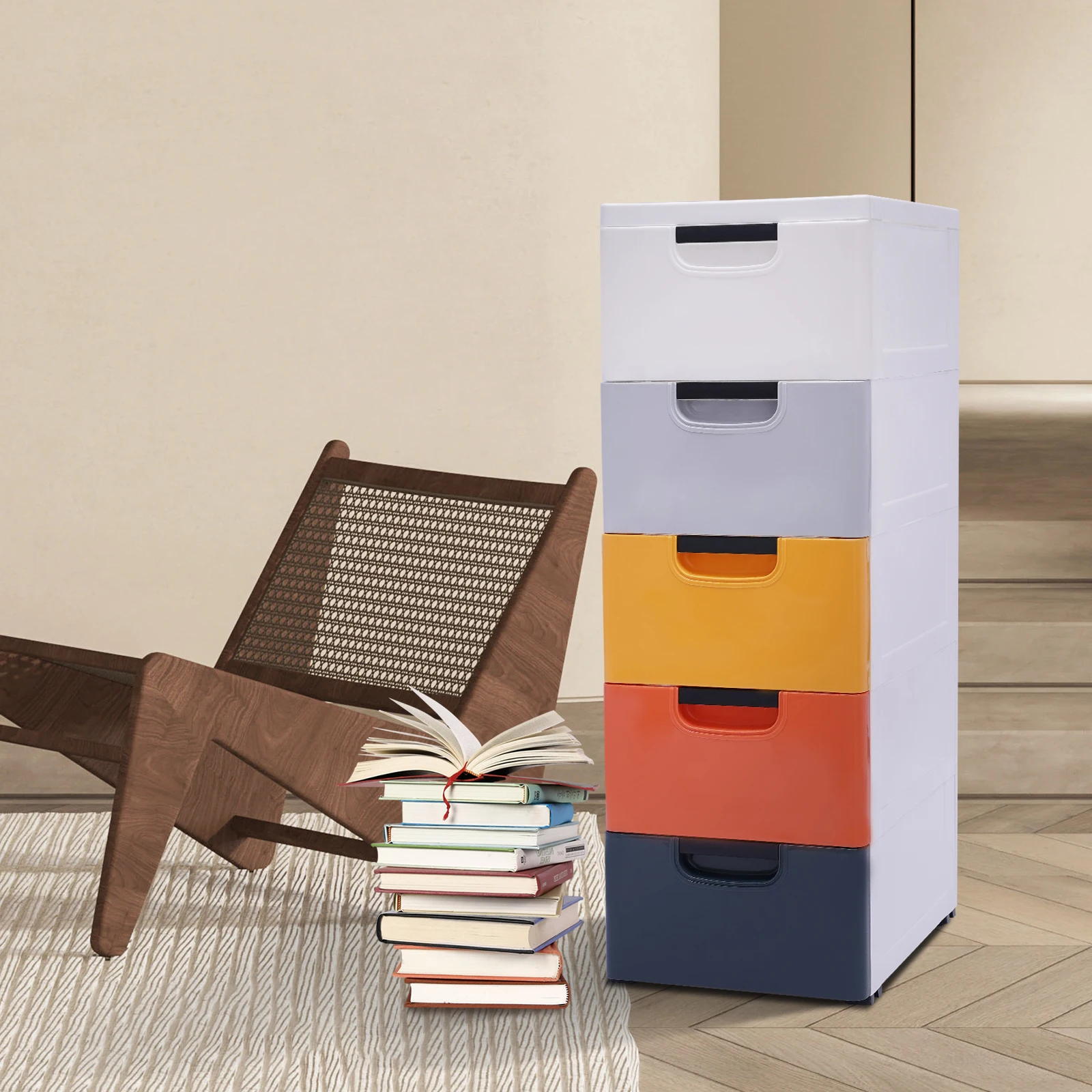 5 Drawers Plastic Vertical Storage Cabinet with Morandi color large capacity