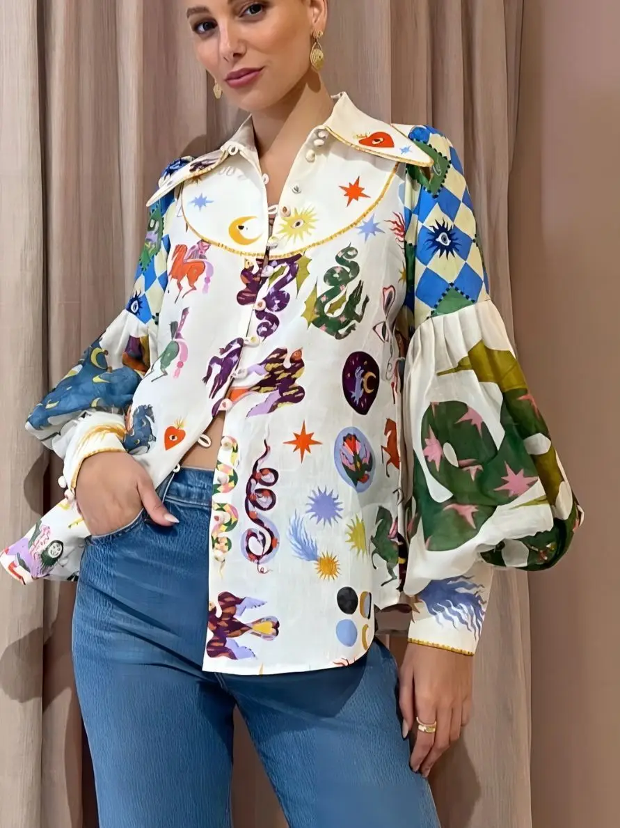 سترة نسائية مطبوعة من Faion irt كاجوال فانوس Sve سترة مفتوحة كاجوال من البوليستر طويلة Sve للتنقل والرياح