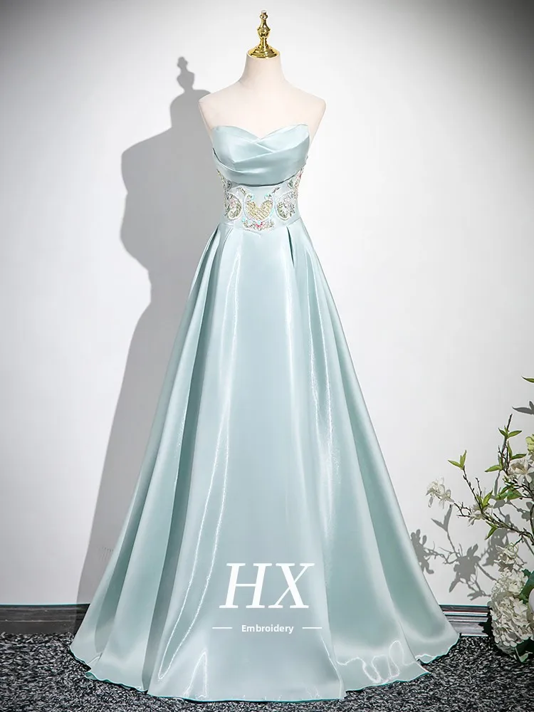 

Blue Evening Gown 2026 New Luxury Small ence High End Adult Piano Vocal High Sense aduation Host Korean Sle mid Wa...