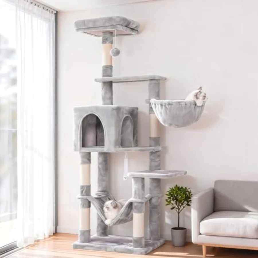 

Cat Tree with Large Hammock Multi-Level Cat Tower for Indoor Cats Cat Condo with Sisal-Covered Scratching Posts and Top Perch L