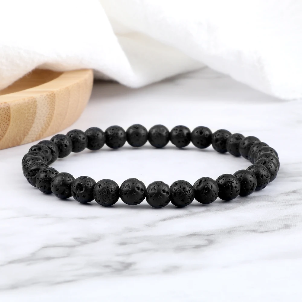 6/8/10mm Beads Stretch Bracelet for Women Men Natural Volcanic Lava Stone Charm Bracelets Bangles Energy Yoga Meditation Jewelry