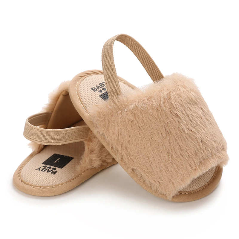 Summer Soft Hair Style Classic Baby Girl Slipper Sandals Breathable Baby Fur Shoes Simple Elastic Sandals Princess Baby