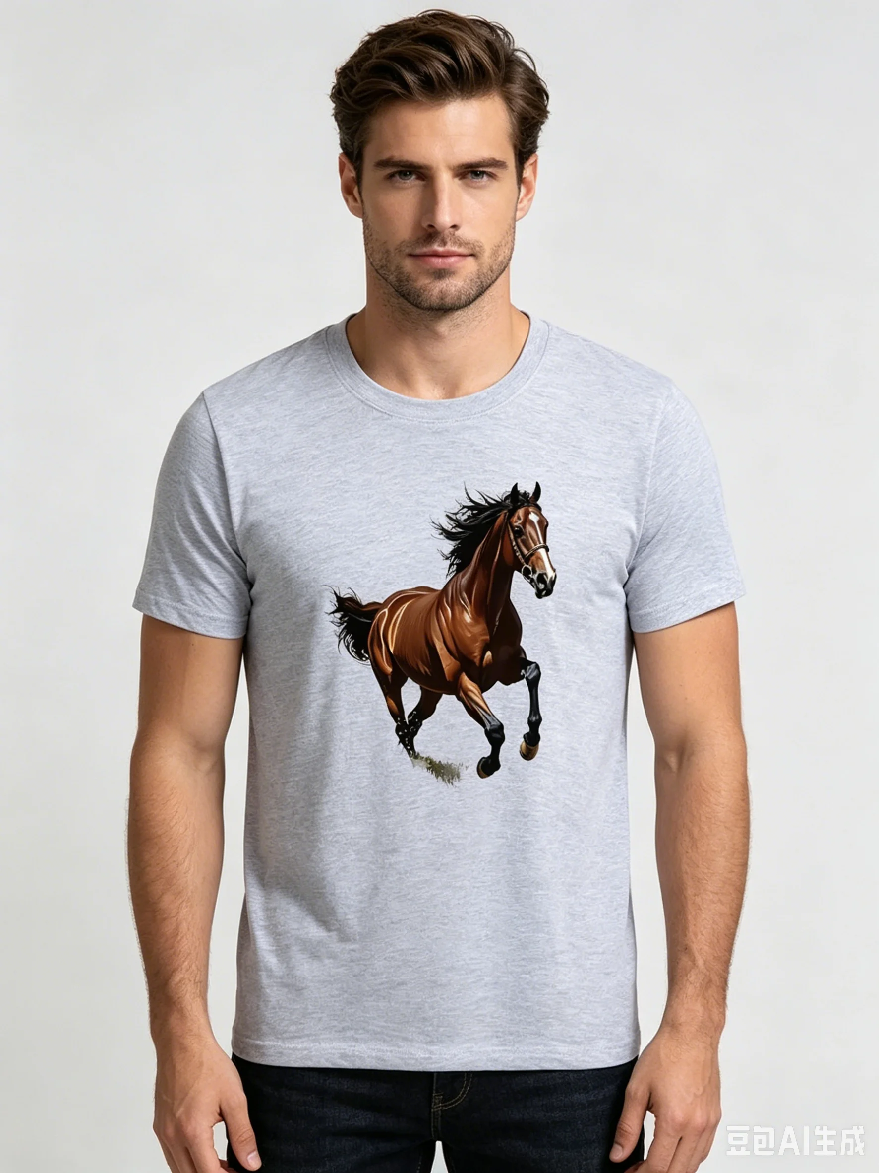 T-shirt 100% COTTON avec motif cheval au galop vigoureux, T-shirt décontracté et cool, T-shirt unisexe nouvelle mode pour hommes et femmes, style streetwear