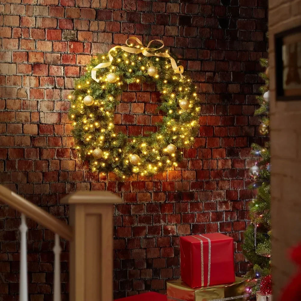 

Christmas Wreath, Decorated with Green Fir Trees and White Lights, Decorated with A 48 Inch Christmas Wreath