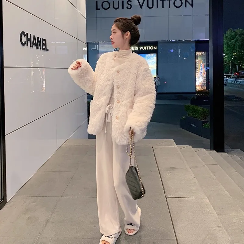 Thiened فرو الضأن Jaet المرأة 2025 جديد الخريف الشتاء حجم صغير فو الفراء Inteated الجلود الدافئة عادية Sle الوقوف صالح #2