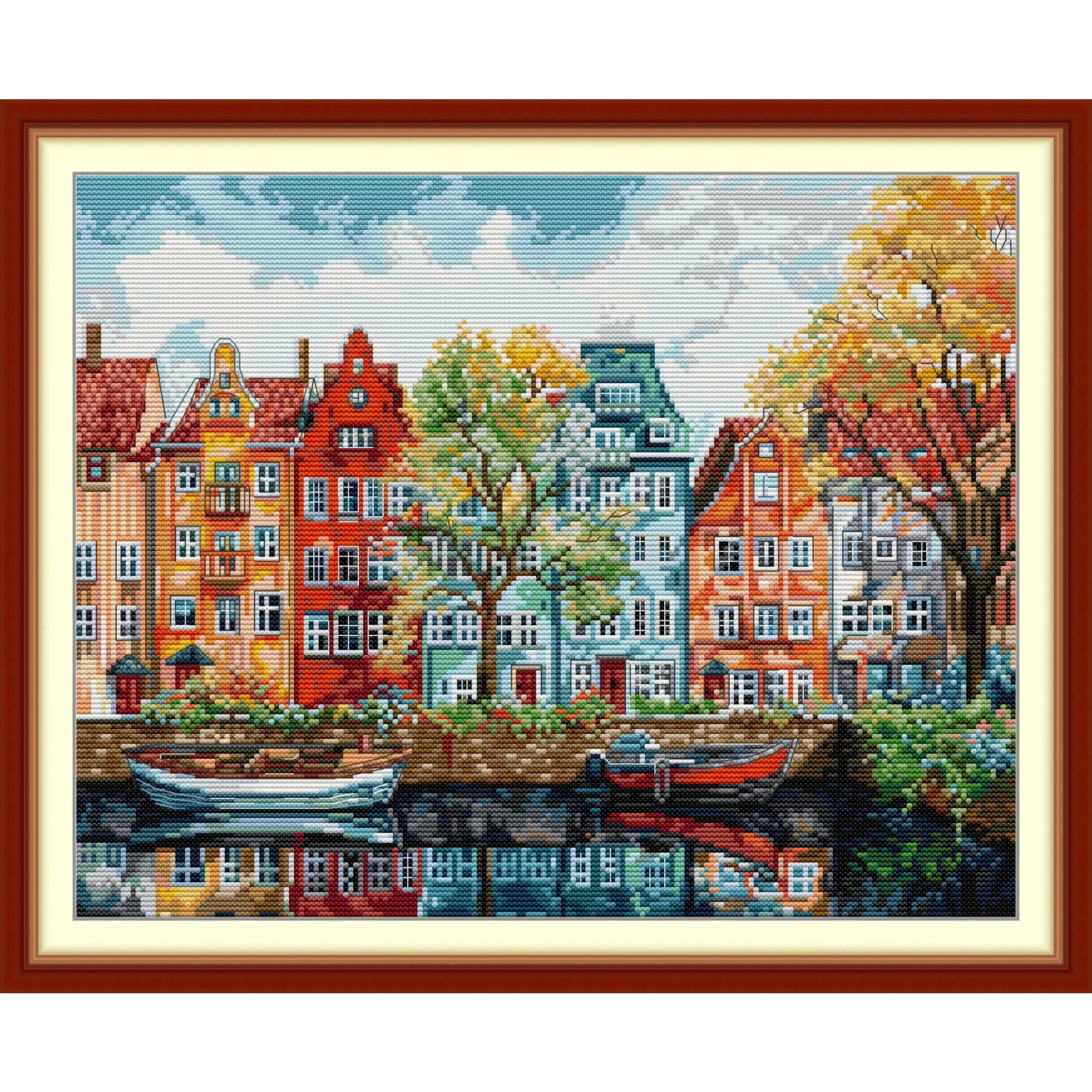 

Soulgift News Набор для вышивки крестом с предварительной печатью, штампованная ткань Аида с нитками DMC, набор для вышивания - Копенгаген