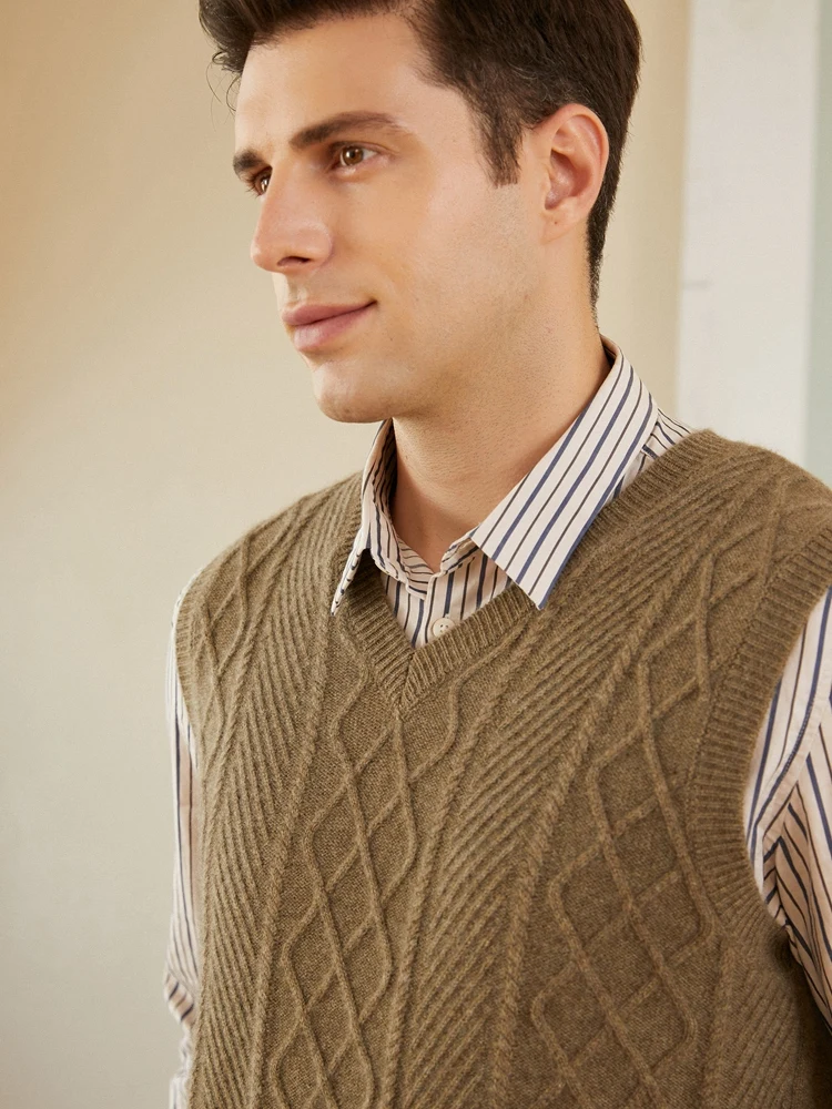 

Свитер из 100% чистого кашемира, мужской жилет, жилет с v-образным вырезом, осенне-зимний вязаный свободный толстый свитер без рукавов с витым цветком