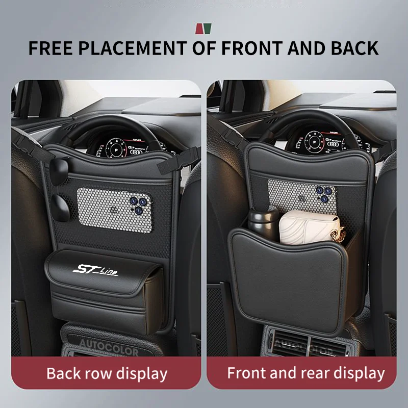 Car Seat Middle Hanger Storage Bag for Ford ST Line MK3 MK4 Focus Kuga Fiesta Hanging Organizer Handbag Holder Water Cup Pockets