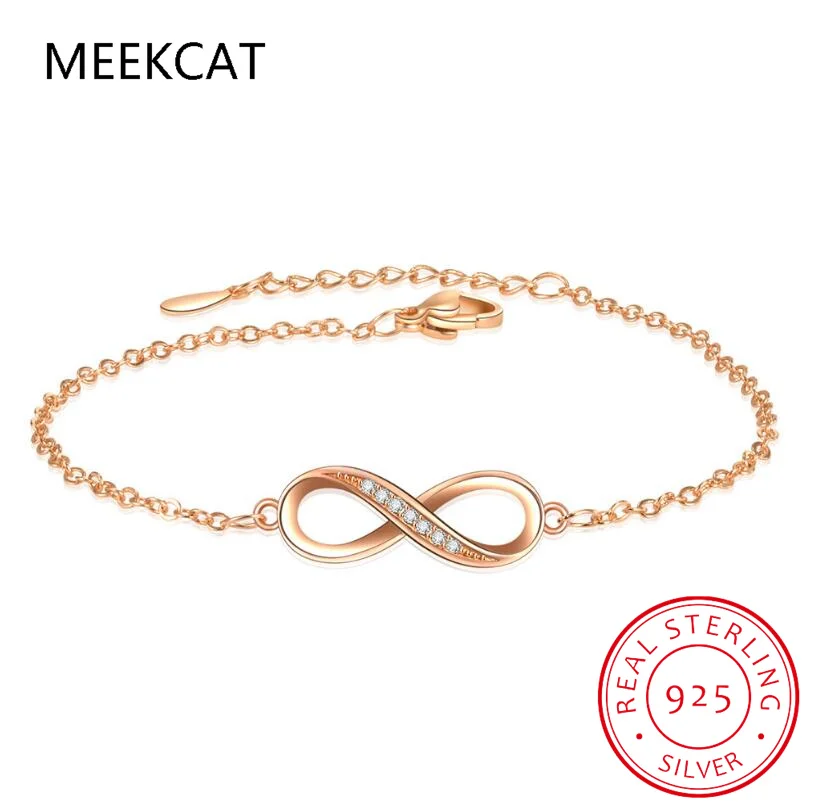 Pulseiras infinitas de prata esterlina 925 para mulheres, pulseiras e pulseiras ajustáveis da amizade, ideias para presentes de casamento