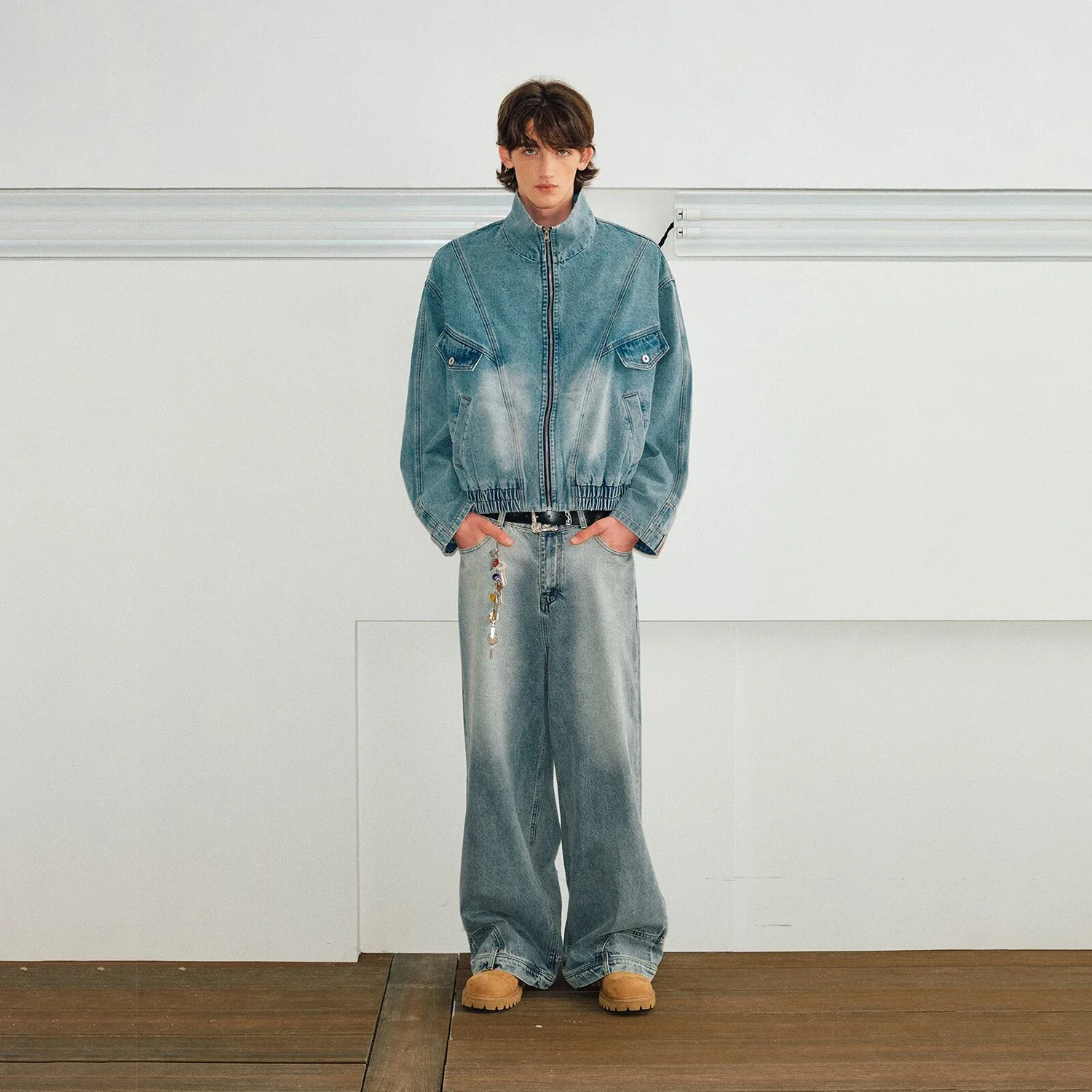 جديد عكس جيب الرجال الجينز مستقيم واسعة الساق عكس تصميم السراويل القوطية نمط الهيب هوب الشارع الشهير سراويل جينز الرجال الجينز #5