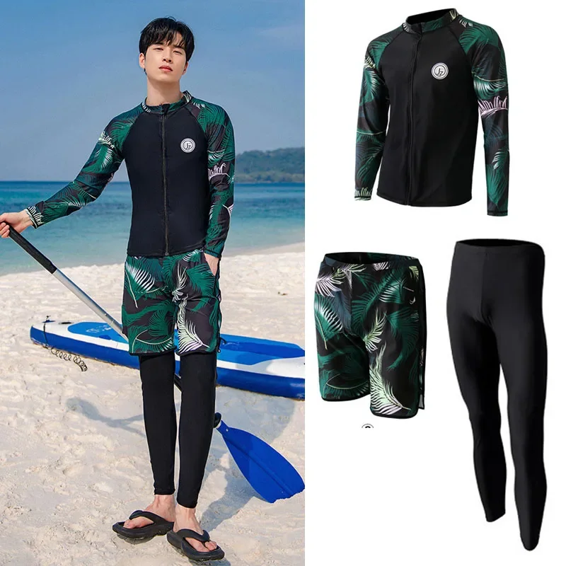 

Men's Long Sleeve Rash Guard Top Zipper Swimsuit Swim Shirt and Trunks Pants Full Body Sun UV Protection Quick Dry Tracksuit