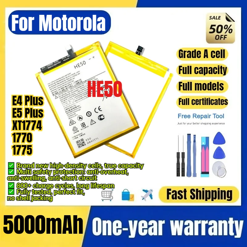 HE50 for Motorola E4 Plus/E5 Plus/XT1774/1770/1775 Phone Battery 0 Cycle High Capacity Battery Replacement Bateria Grade A Cell