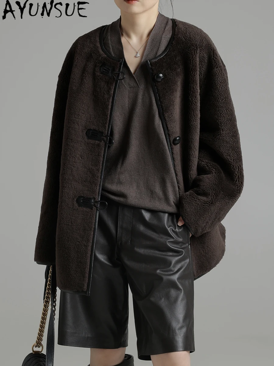 AYUNSUE Natürlicher Schaffell-Pelzmantel für Damen, mittellang, luxuriöse Echtlederjacke, warme Winterkleidung, 2025, weiblich, Servies Sierra