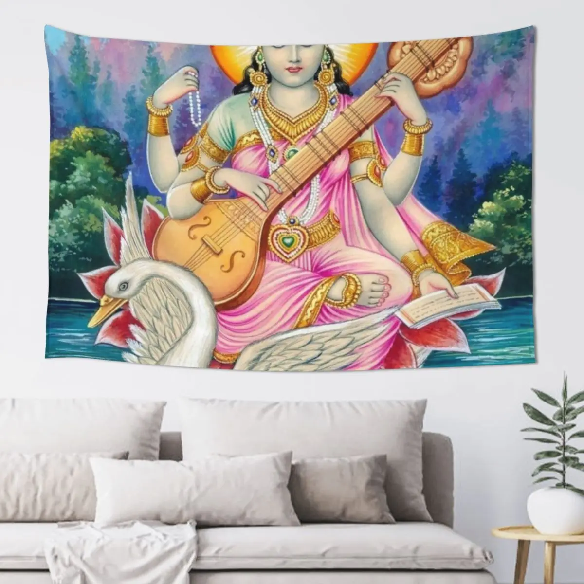 

Saraswati Mata Painting Tapestry Decoration Wall Bathroom Decor Japanese Room Decor Decorative Wall Murals Tapestry