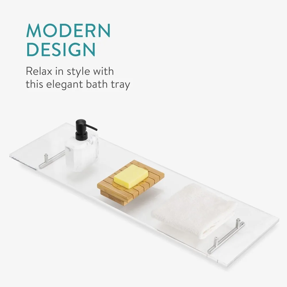 Acryl badkuipcaddy lade - 28,7" badplankrek voor wijnglas, boek, telefoon en tablet met handgrepen - Ontspannende badaccessoires