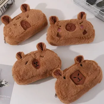 귀여운 동물 카피바라 단색 플러시 필통, 만화 연필 가방, 문구류 필통, 귀여운 학용품 선물, 4 가지 스타일