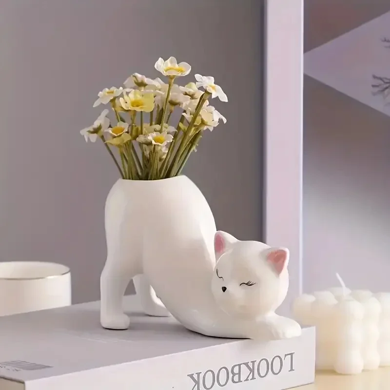 

Gift Desktop Decoration Cartoon Cute Cat Tail Flower Pot Creative Succulent Plant Resin