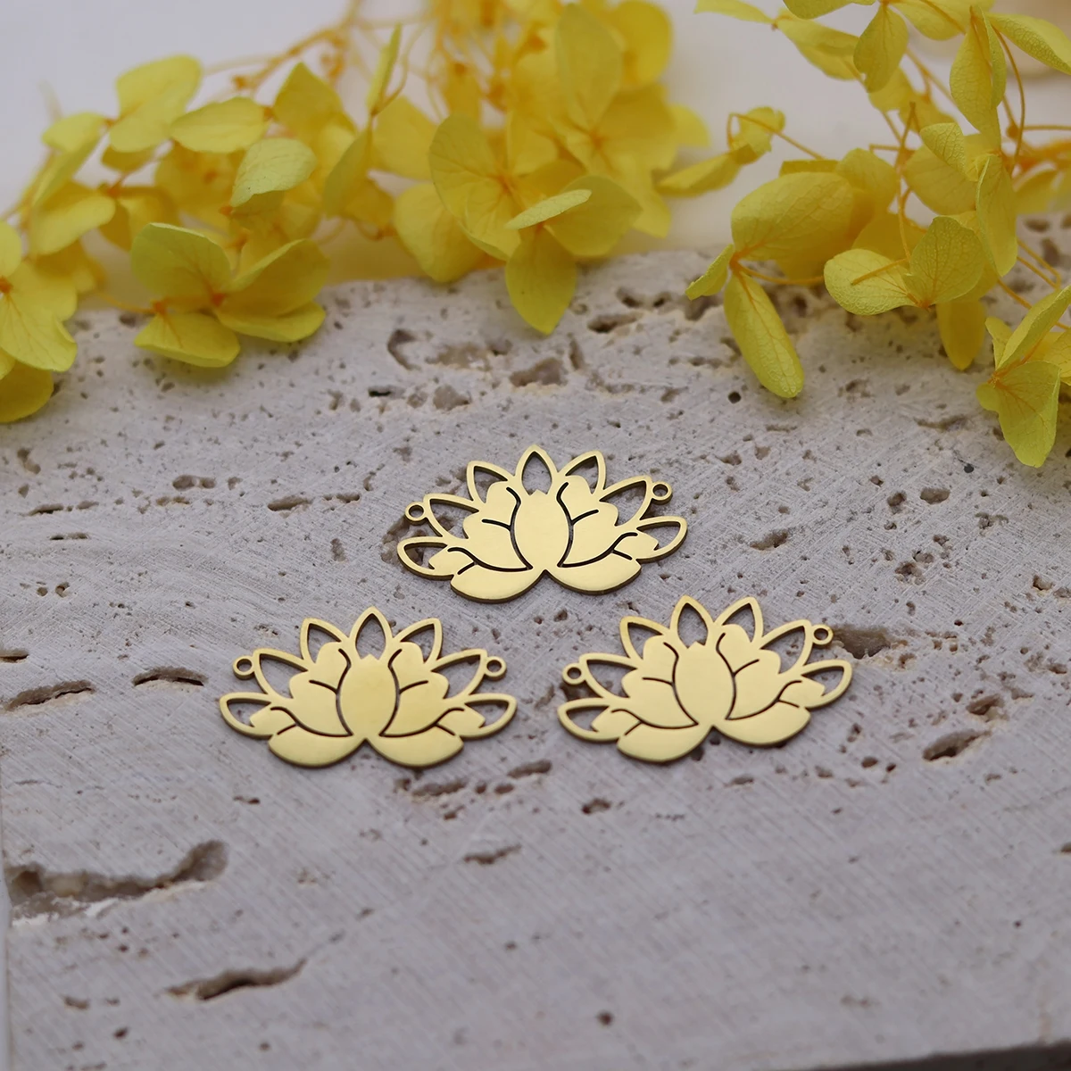 3 قطع رائعة تميمة زهرة اللوتس لتقوم بها بنفسك اكسسوارات الفولاذ المقاوم للصدأ قلادة جالبة للحظ لصنع المجوهرات أساور قلادة المواد #2