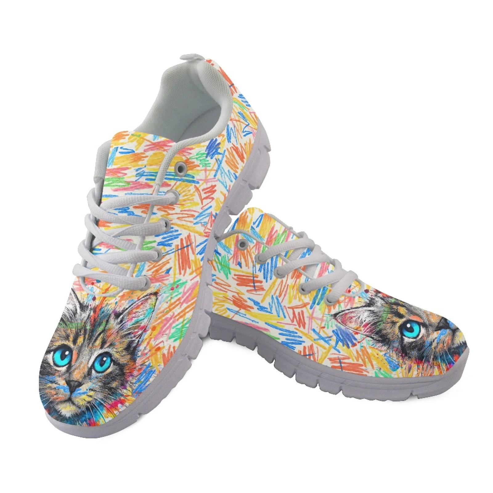 Coloranimal Lace Up Anti-Slip Walking Sneakers for Women Women Running Walking Shoes for Office Cartoon Cats