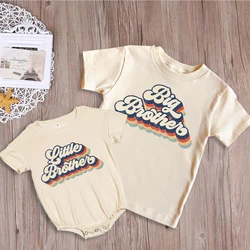 Big Bro Little Bro Printed Family Matching Outfit Shirt Retro Sibling Tee Tops Brother Sister T-shirt Baby Large Bubble Romper