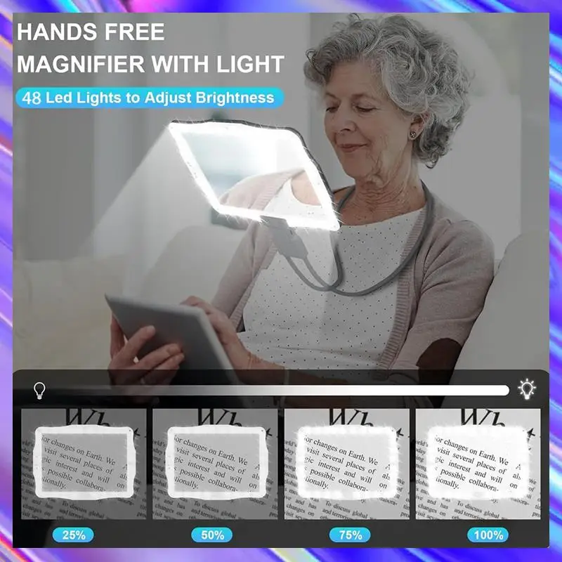 

Large Hands Free Magnifying Glass With Light With 48 Ultra-Bright Leds Full Page Magnifying Glass For Reading