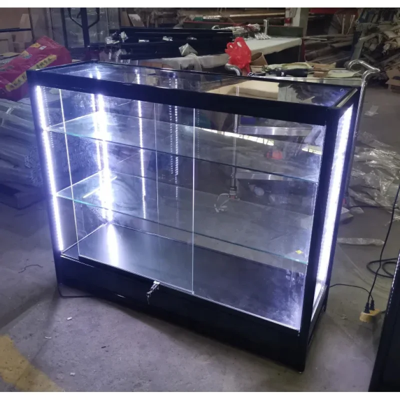 custom.Lockable Aluminum Frame Glass Display Cabinet Retail Smoke Shop Showcase