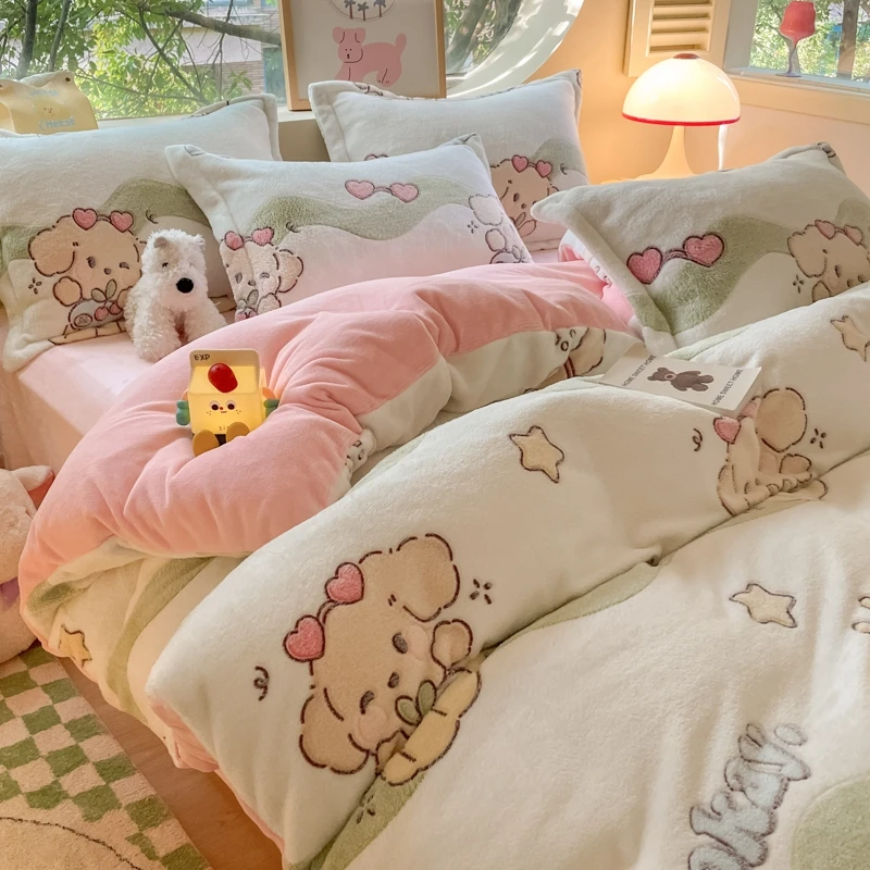 Bonenjoy Printed Duvet Cover Melange Velvet Quilt Cover Soft Comforter Cover Fleece Fluffy Bedding Blanket 이불커버 (No Pillowcase)