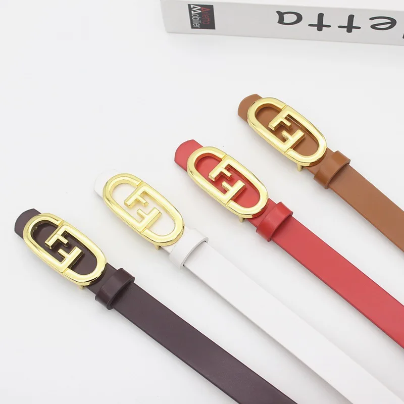 

New European and American Jeans with Decorative PU Belt for Women, Antique Gold F-buckle Belt for Women