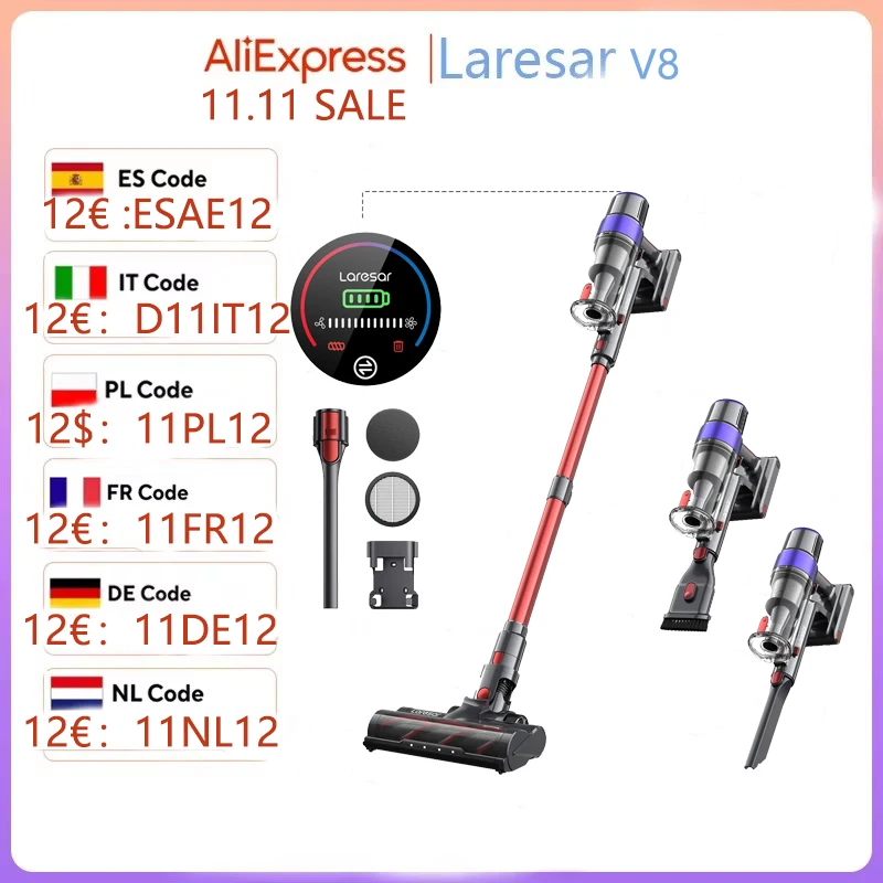 LARESAR V8 48000PA 500W Cordless Vacuum Cleaner Car 60 Mins Home Appliance Wireless Removable Battery NEW Brushless motor
