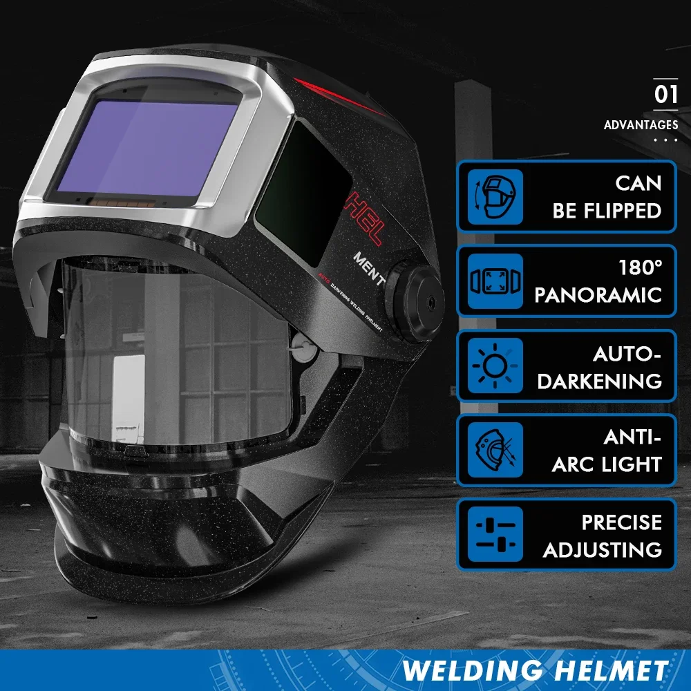 Large View Welding Helmet Flip Up Auto Darkening True Color 4 Arc Sensor