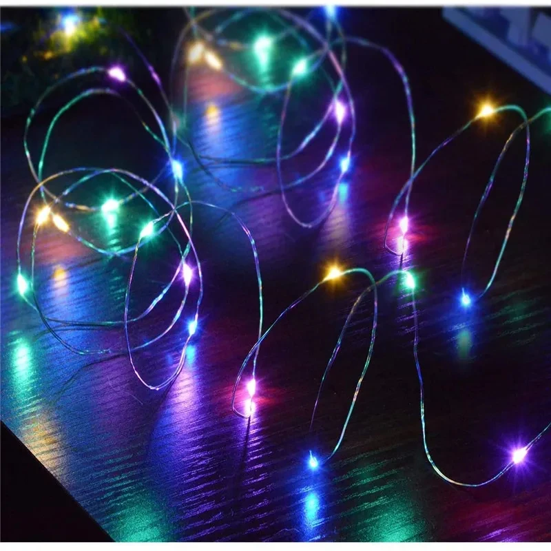 LED Outdoor Light String Fairy Garland Battery Power Copper Wire Lights For Christmas Festoon Party Wedding 8 Colors
